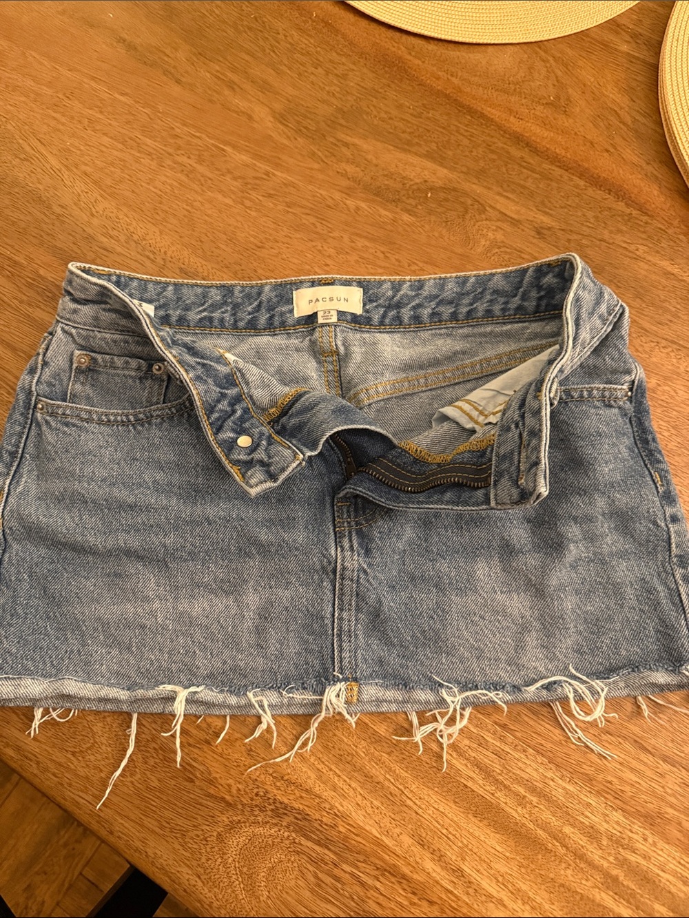 PacSun Light Blue Frayed Hem Denim Mini Skirt